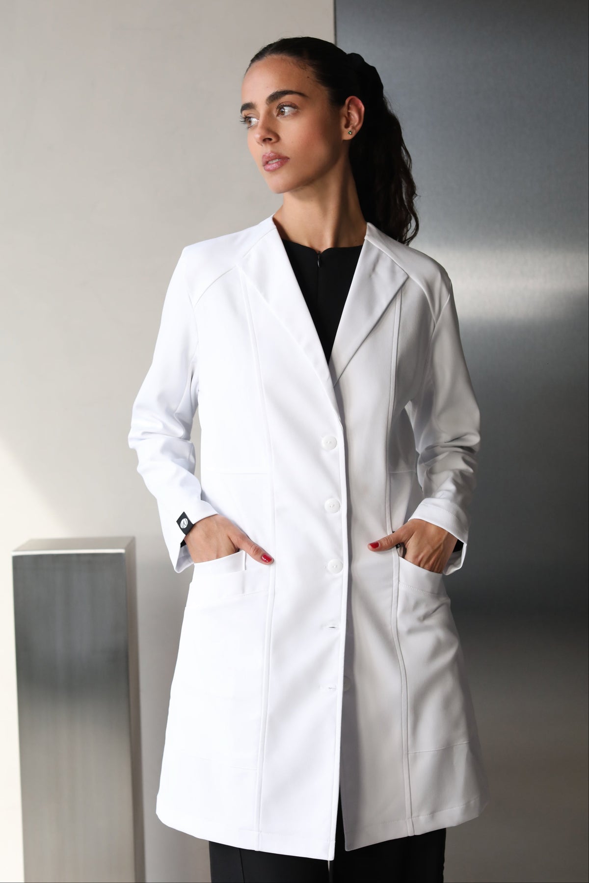 Front view of Women’s Medic Coat in White