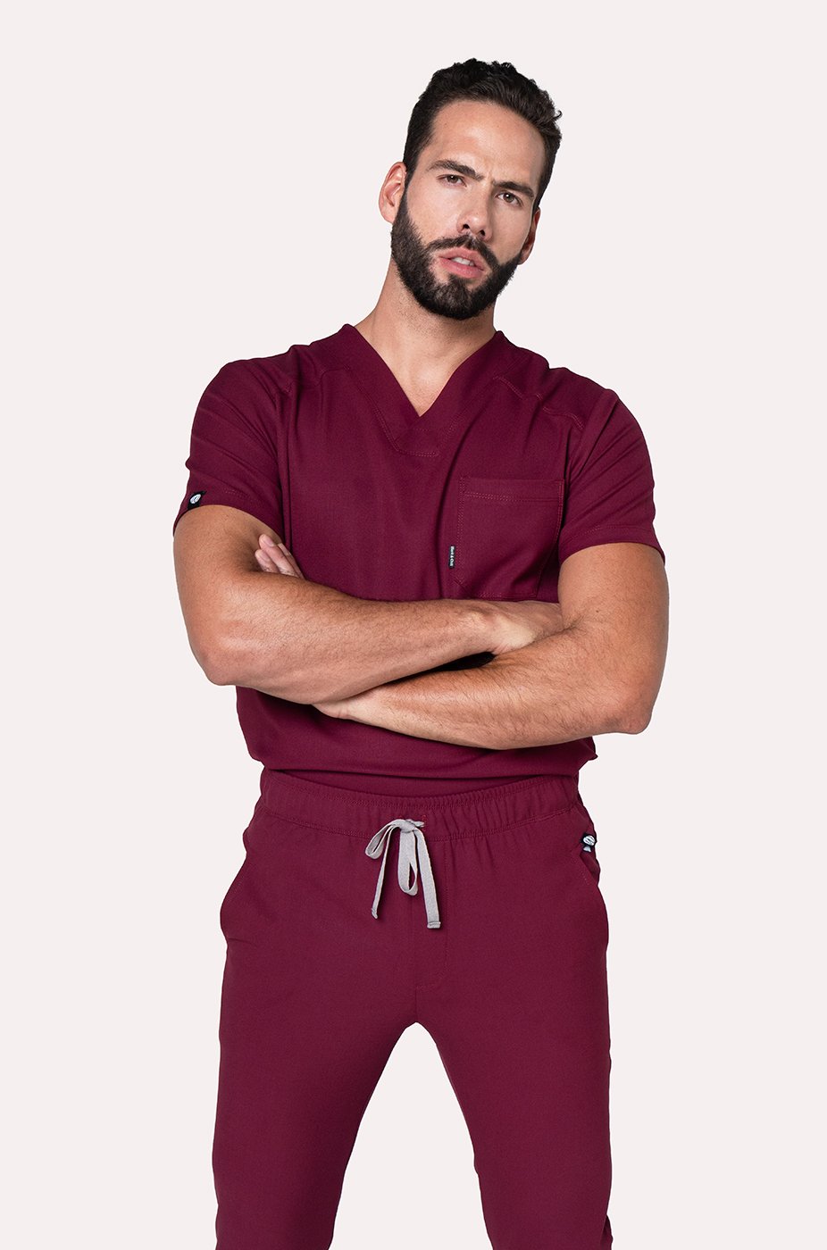 Man wearing Fresh Burgundy Scrub Top by Work & Chill
