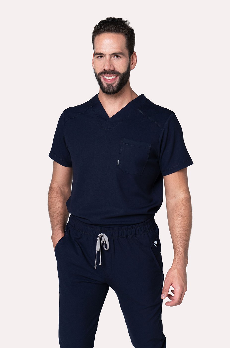 Man wearing Fresh Navy Scrub Top by Work & Chill